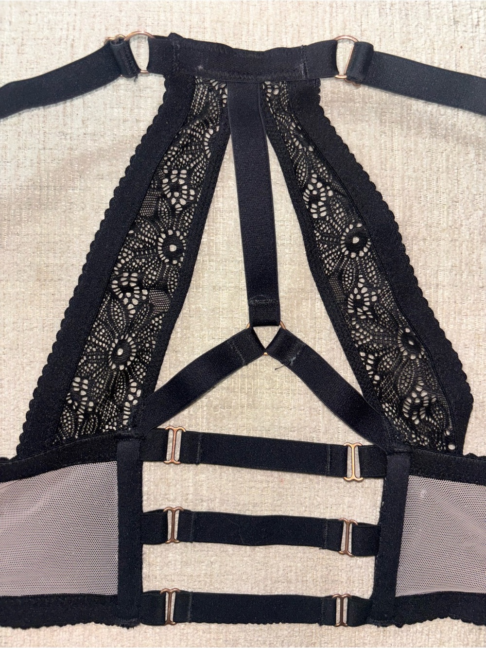 Victoria’s Secret 38D Very Sexy Black Lace Caged Racerback Push Up Bra Romance - Picture 14 of 16